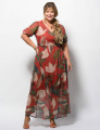 Vestido Longo Tule Estampado Telha 