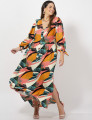 Vestido Longo Viscose Botões Frontal Salmão