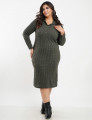 Vestido Midi Malha Canelado Com Lurex Musgo