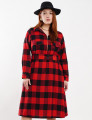 Vestido Midi Flanelado Com Zíper Metal Vermelho