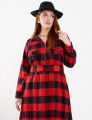 Vestido Midi Flanelado Com Zíper Metal Vermelho