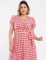 Vestido Midi Limem Xadrez Com Faixa Vermelho