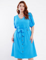 Vestido Curto Crepe Com Botão Azul
