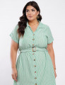 Vestido Midi Listrado Chemise Com Cinto Verde