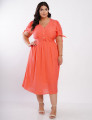 Vestido Midi Poliviscose Com Botão Metal Laranja