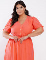 Vestido Midi Poliviscose Com Botão Metal Laranja