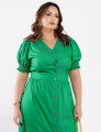 Vestido Midi Chambray Denim Com Botões Verde
