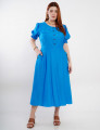 Vestido Midi Viscose Com Poliamida Botão Azul