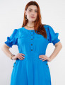 Vestido Midi Viscose Com Poliamida Botão Azul