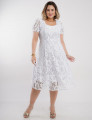 Vestido Midi De Renda Decote Princesa Branco