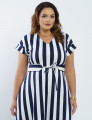 Vestido Curto Pontoroma Listrado Com Cinto Marinho