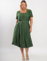 Vestido Midi Crepe Pesponto Com Cinto Musgo