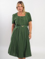 Vestido Midi Crepe Pesponto Com Cinto Musgo