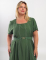 Vestido Midi Crepe Pesponto Com Cinto Musgo