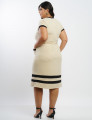 Vestido Midi Malha Canelada Bicolor Bege 