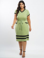 Vestido Midi Malha Canelada Bicolor Verde 