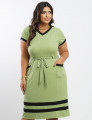 Vestido Midi Malha Canelada Bicolor Verde 