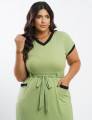 Vestido Midi Malha Canelada Bicolor Verde 