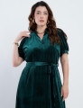 Vestido Longo Veludo Com Cinto Verde 