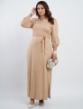 Vestido Longo Alfaiataria Twill Listrado Bege 