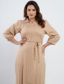 Vestido Longo Alfaiataria Twill Listrado Bege 