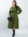 Vestido Midi Chemise Misto Com Cinto Elástico Musgo
