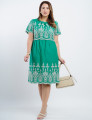 Vestido Curto Algodão Com Bordado Barrado Verde 