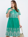 Vestido Curto Algodão Com Bordado Barrado Verde 