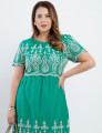 Vestido Curto Algodão Com Bordado Barrado Verde 