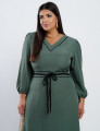 Vestido Longo Com Cinto Transpassado Musgo