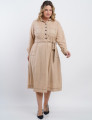 Vestido Midi Linho Misto Com Pesponto Bege 