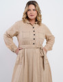 Vestido Midi Linho Misto Com Pesponto Bege 