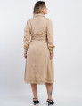 Vestido Midi Linho Misto Com Pesponto Bege 