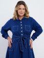 Vestido Midi Linho Misto Com Pesponto Marinho