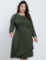 Vestido Midi Linho Poliéster Risca De Giz Musgo
