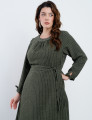 Vestido Midi Linho Poliéster Risca De Giz Musgo
