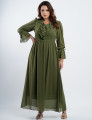 Vestido Longo Chiffon Com Babado Musgo