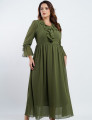 Vestido Longo Chiffon Com Babado Musgo