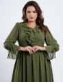 Vestido Longo Chiffon Com Babado Musgo
