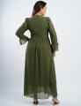 Vestido Longo Chiffon Com Babado Musgo