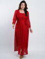  Vestido Longo Malha Renda Decote Quadrado Vermelho