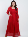  Vestido Longo Malha Renda Decote Quadrado Vermelho