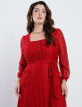  Vestido Longo Malha Renda Decote Quadrado Vermelho