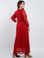  Vestido Longo Malha Renda Decote Quadrado Vermelho