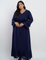 Vestido Longo Crepe Textura Xadrez Com Botão Marinho