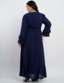 Vestido Longo Crepe Textura Xadrez Com Botão Marinho