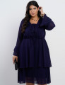 Vestido Curto Chiffon Com Babado Marinho