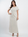 Vestido Longo Linho Misto Listrado Bege
