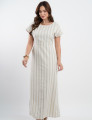 Vestido Longo Linho Misto Listrado Bege
