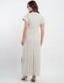 Vestido Longo Linho Misto Listrado Bege